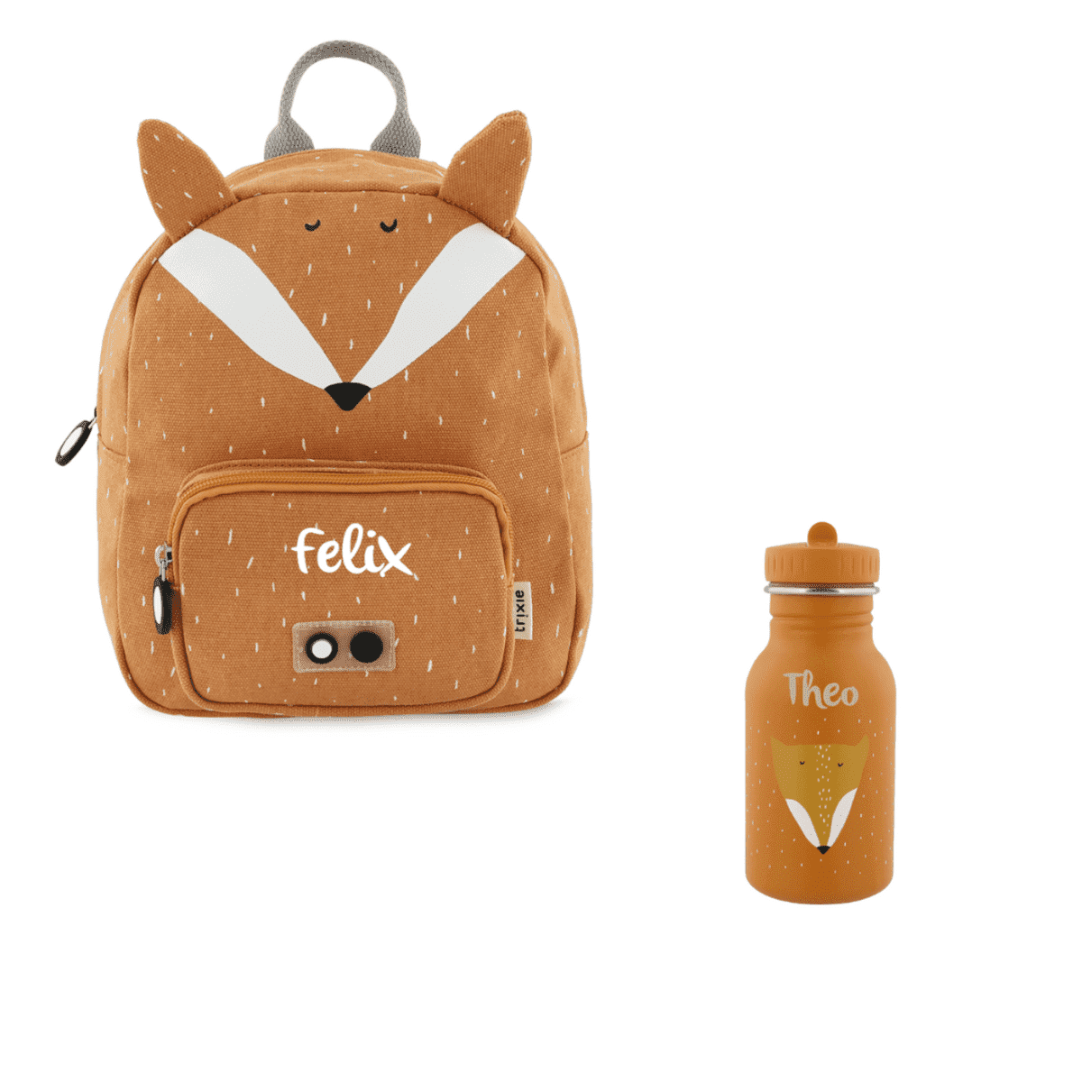 Kinderrucksack Set mit Trinkflasche und Namen, Kindergartenrucksack Set Trixie Fuchs