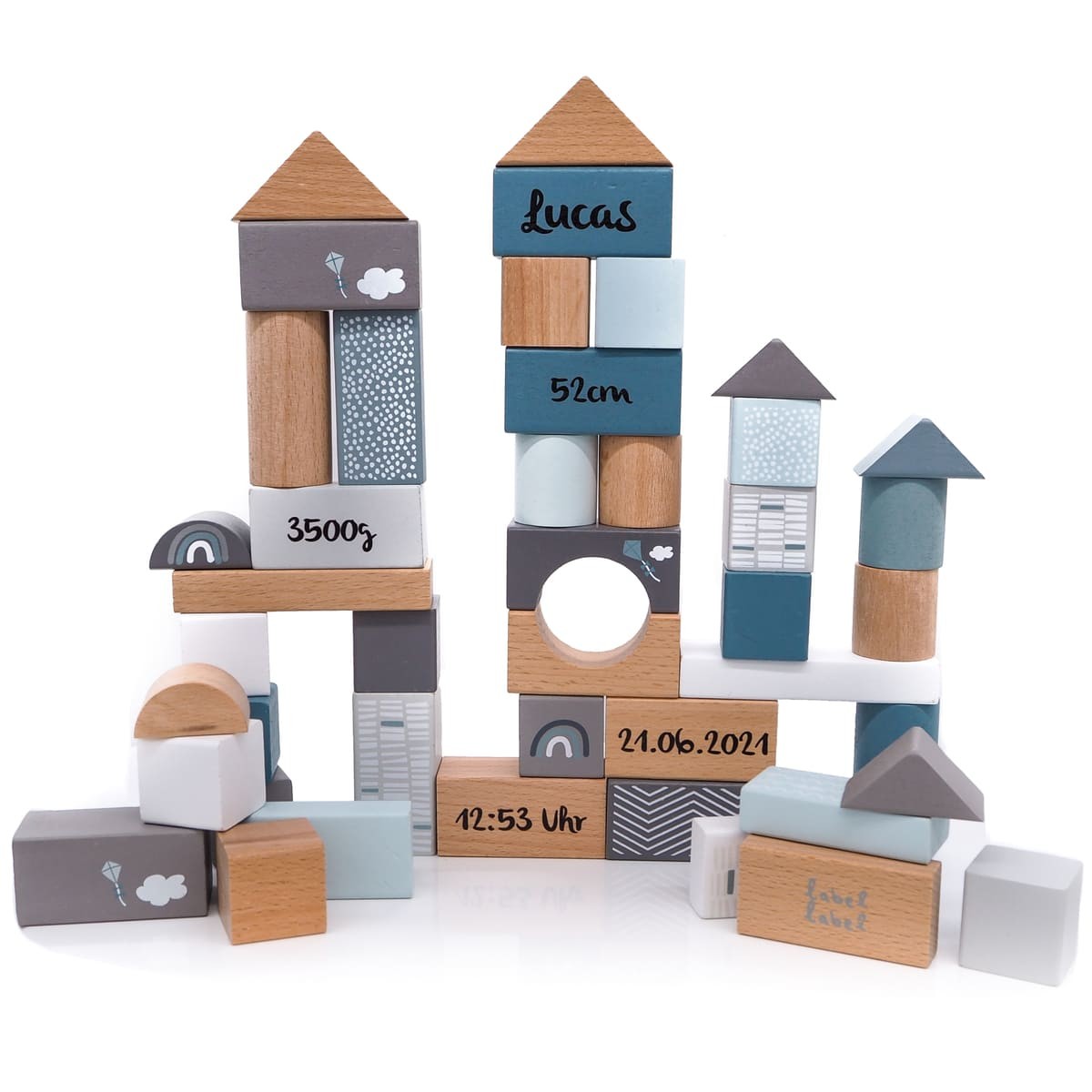 Holzbausteine blau | label label