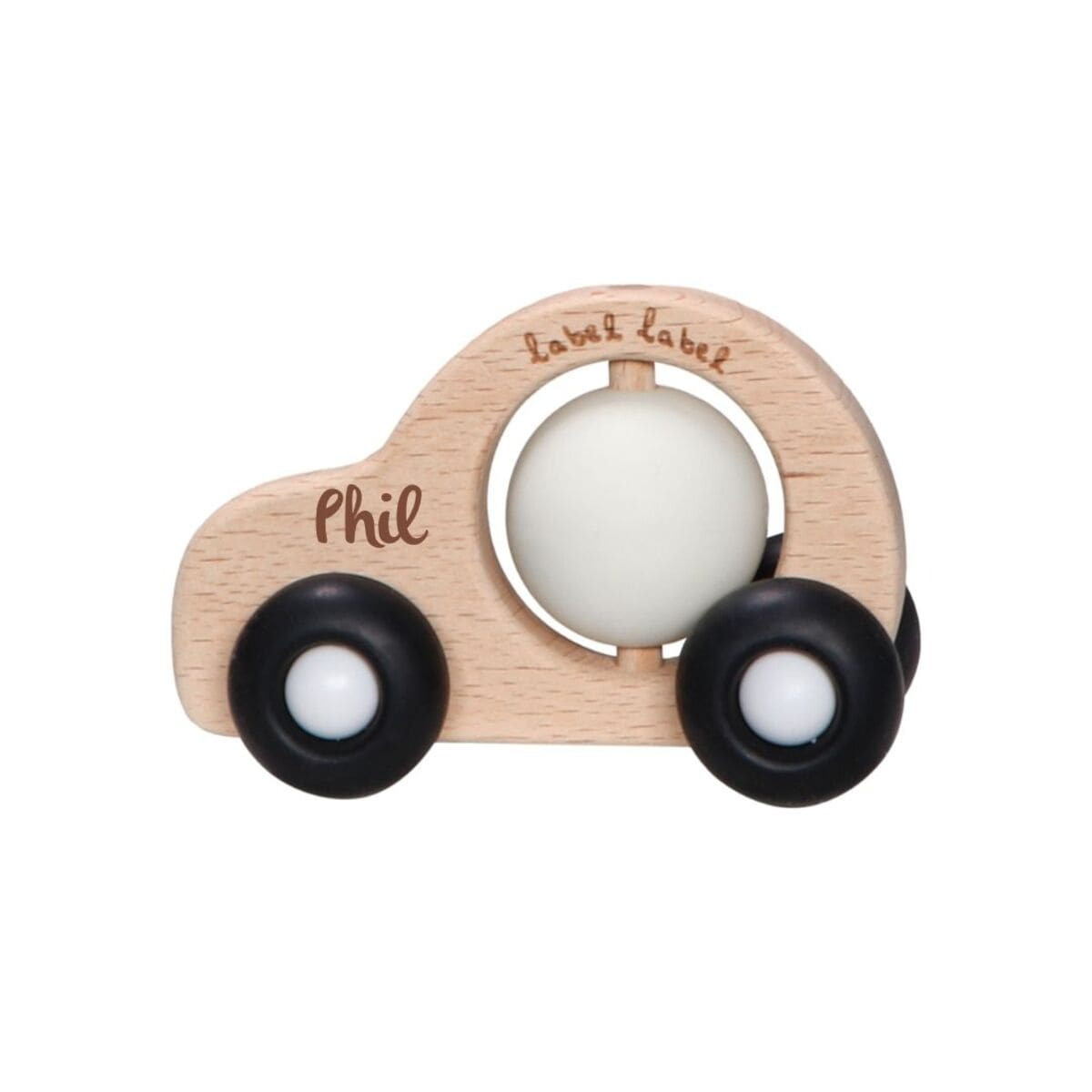 Holz & Silikon Spielzeug Auto schwarz weiß | Babygeschenk | personalisierbar