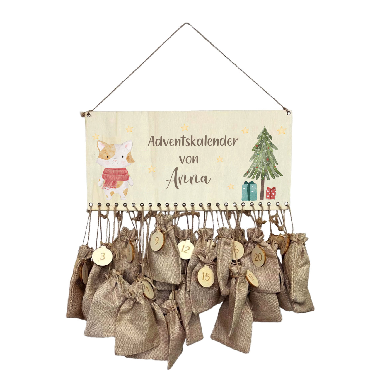 Adventskalender Kinder I personalisierter Adventskalender I befüllbarer Adventskalender Lino Katze