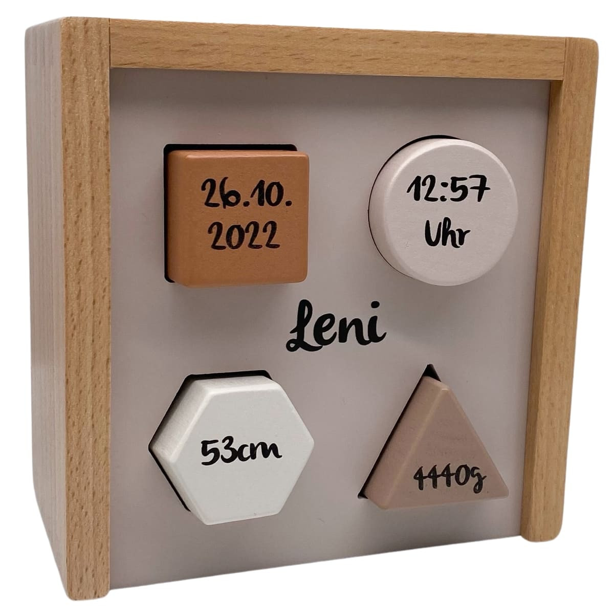 Holz – Form – Steck - Spiel nougat | label label | bedruckt personalisierbar