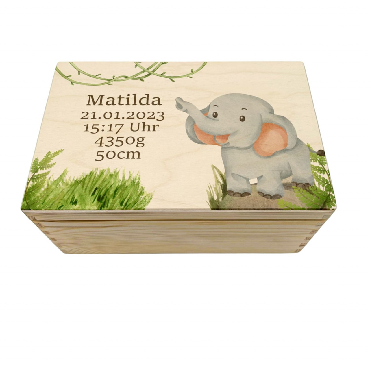 Erinnerungskiste für Babys und Kinder – Elefant Druck | personalisierbar