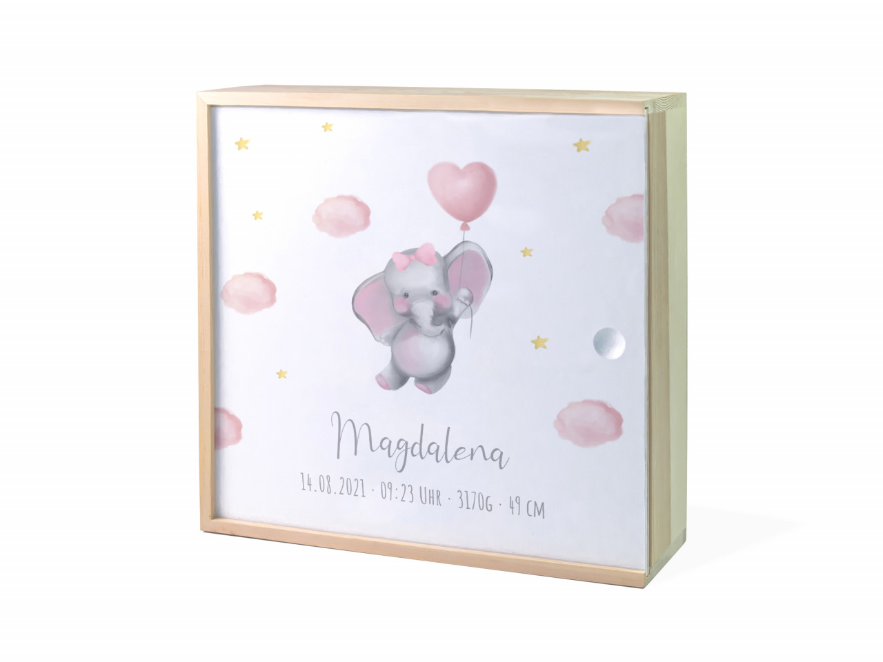 Erinnerungsbox Geburt | Elefant Herzballon - Mädchen | Kidslino