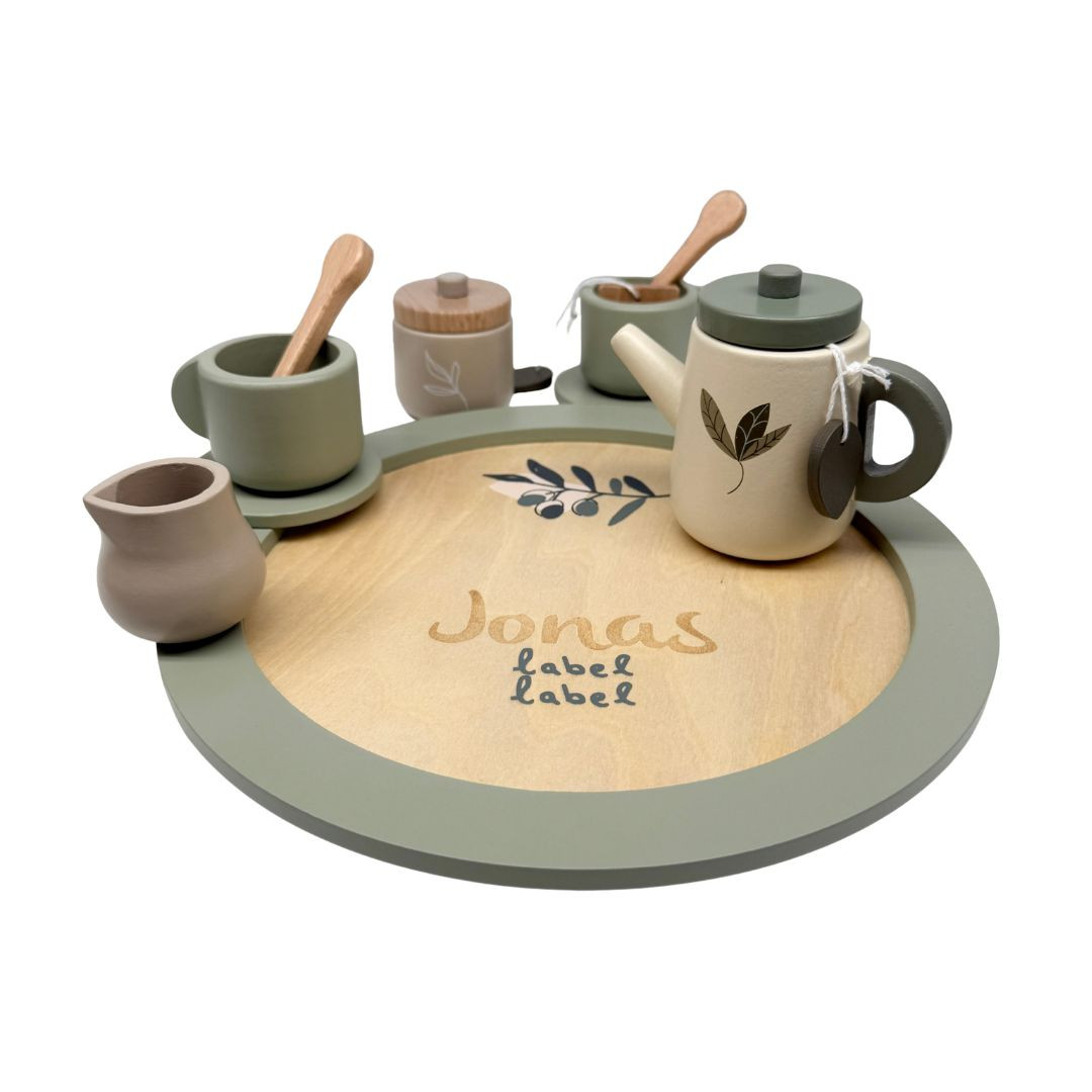 Tee Set aus Holz personalissiert olive