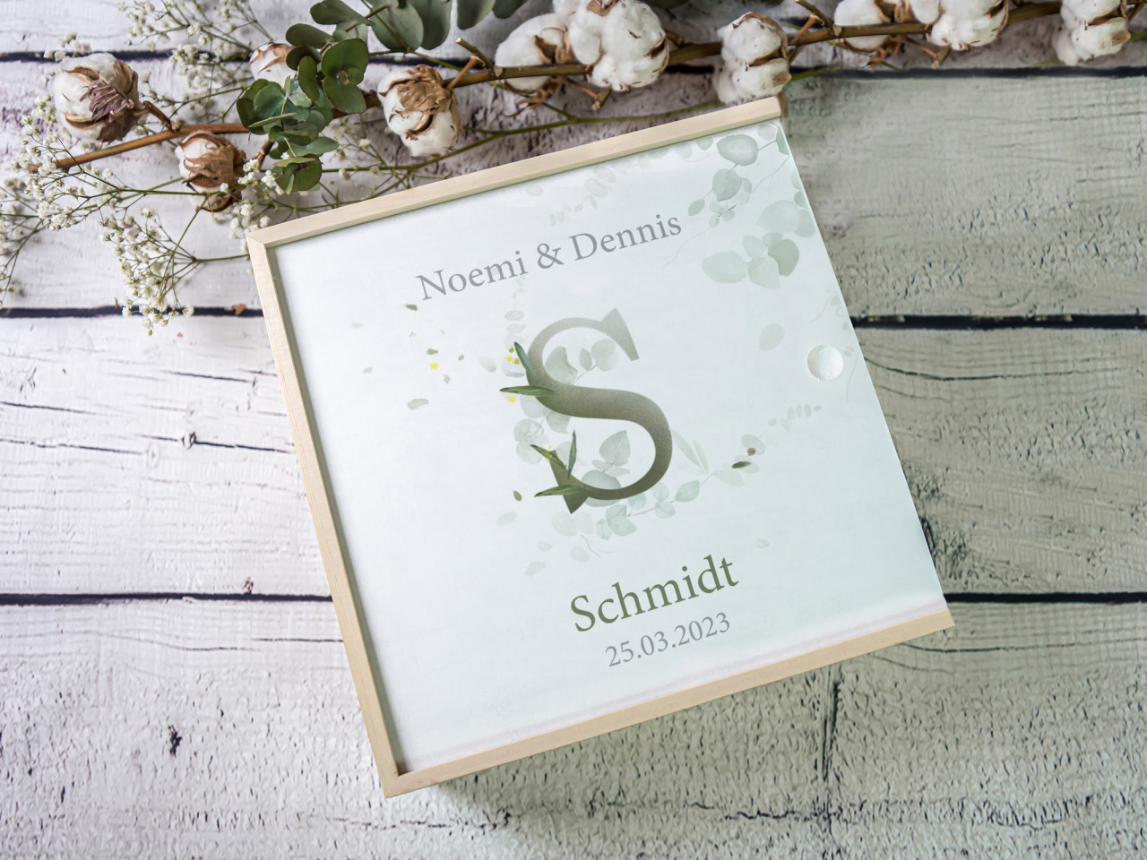 Erinnerungsbox Hochzeit | Buchstabe Eukalptus | Kidslino