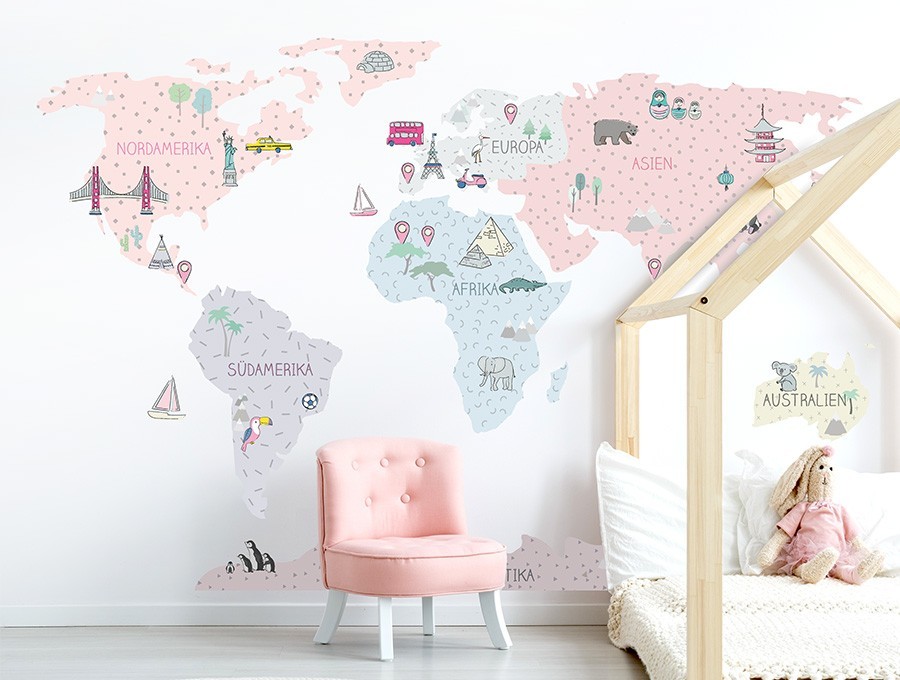 Wandsticker Weltkarte M rosa | Pastelowelove