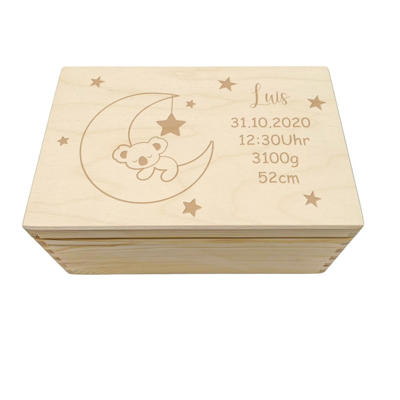 Erinnerungskiste für Babys und Kinder – Koala Mond und Sterne Gravur | personalisierbar