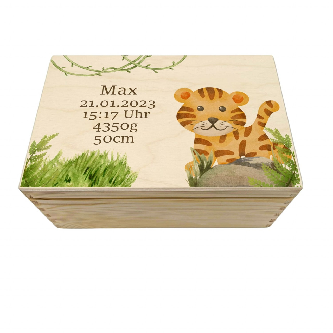 Erinnerungskiste für Babys und Kinder – Tiger Druck | personalisierbar