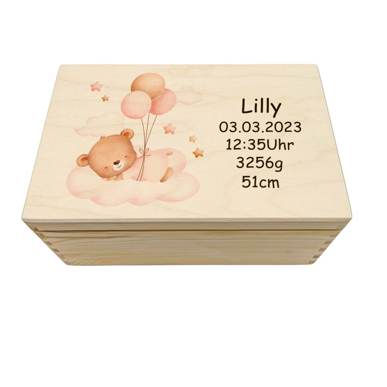 Erinnerungskiste für Babys und Kinder – Schlafender Bär rosa Druck | personalisierbar