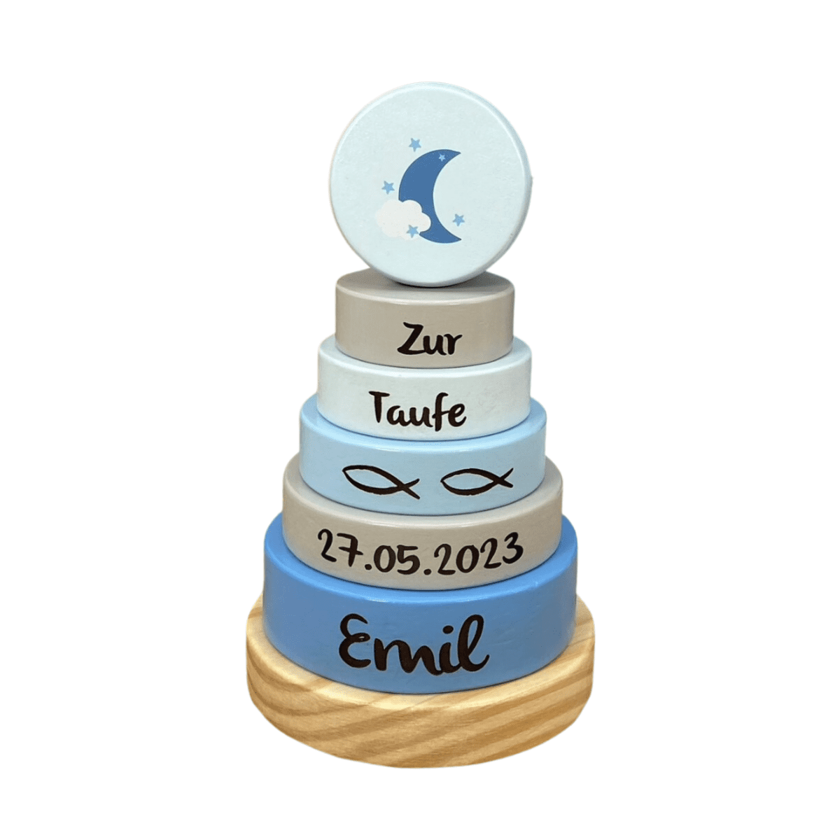 Tauf Stapelturm Mond blau I Muffy & Moon I Geschenk zur Taufe I personalisiert