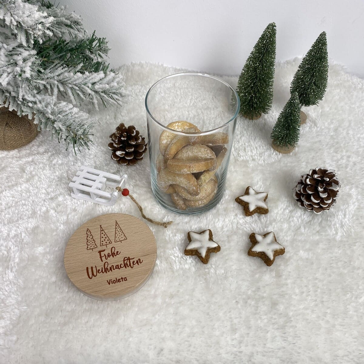 Personalisiertes Keksglas Vorratsglas mit Namen, Weihnachtsgeschenk Weihnachtsplätzchen Tannenbaum