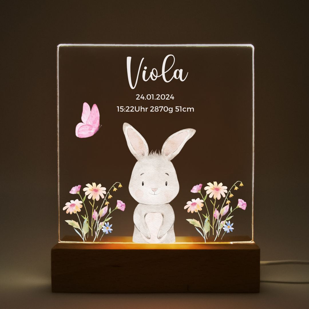 Nachtlicht Baby Hase Bluemenstrauß