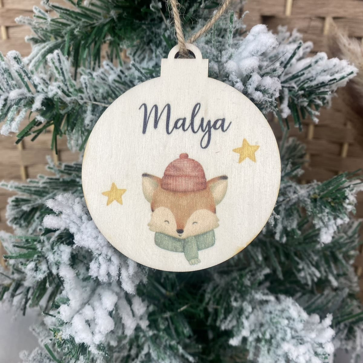 Weihnachtskugel bedruckt I Christbaumkugel aus Holz I Geschenkanhänger personalisiert Fuchs