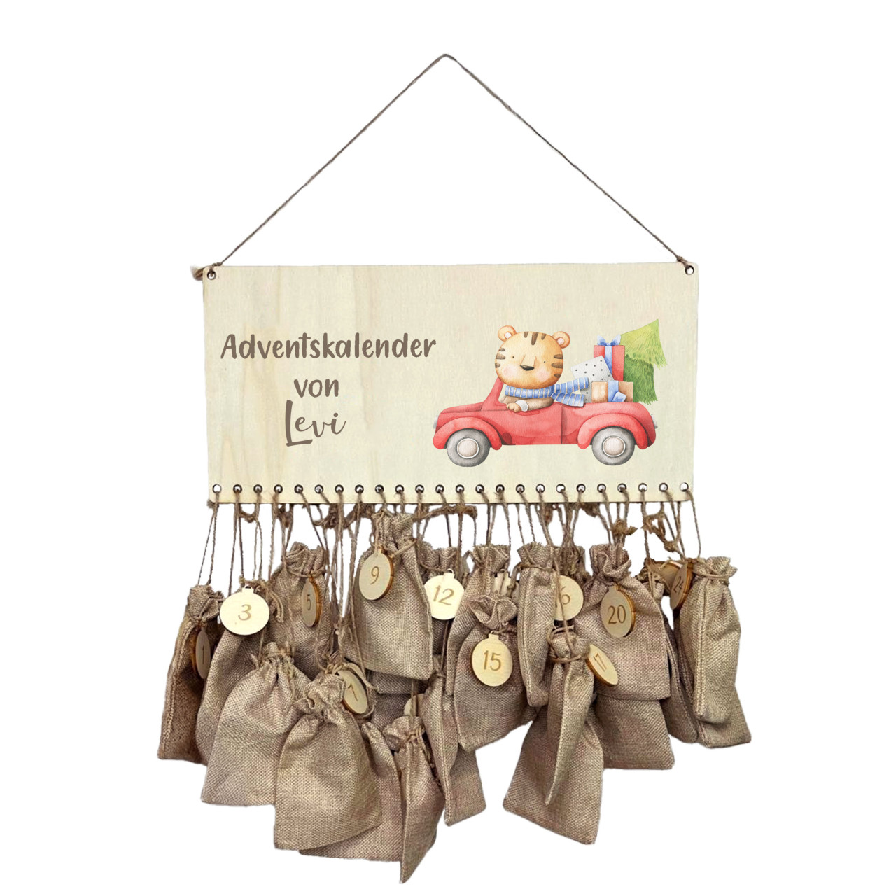 Adventskalender Kinder I personalisierter Adventskalender I befüllbarer Adventskalender Tiger Auto