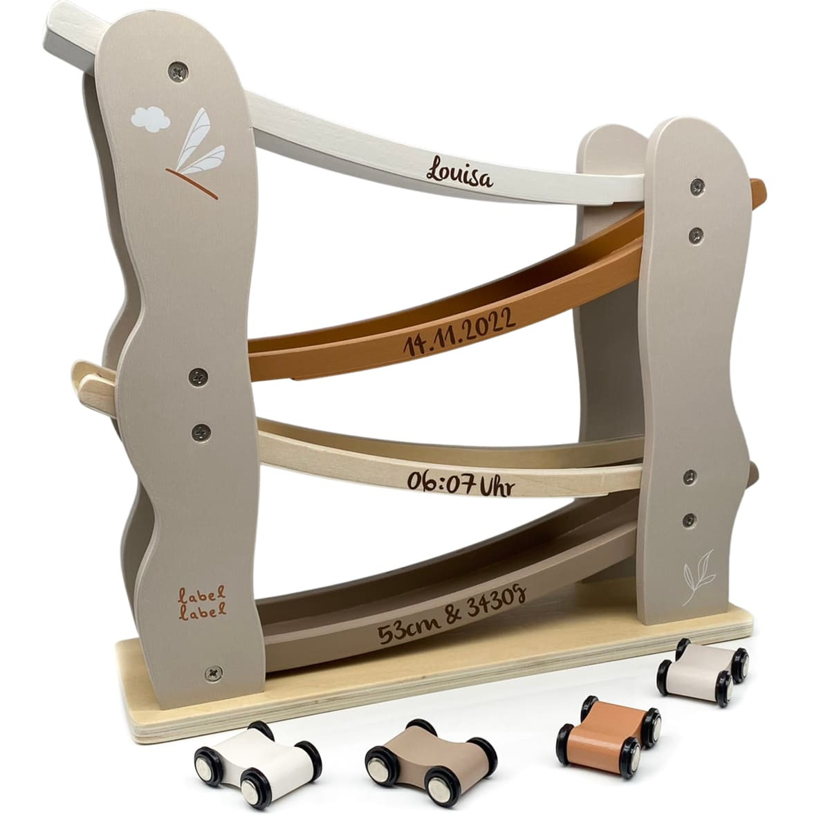 Kugelbahn Libelle nougat | personalisierbar | Babygeschenk Geburt