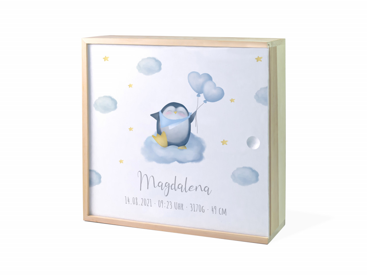 Erinnerungsbox Geburt | Pinguin Herzballon - Junge | Kidslino