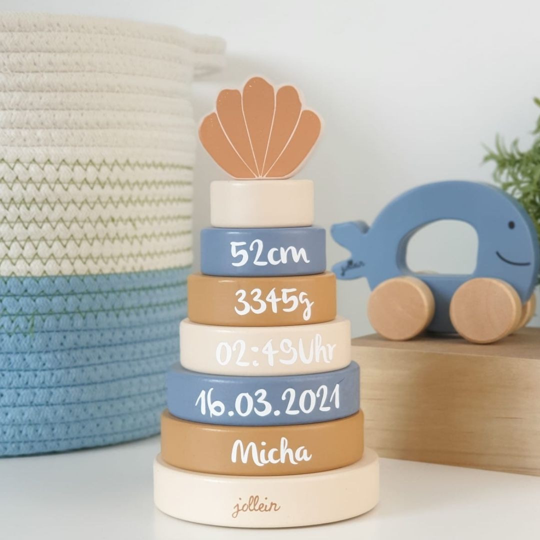 Stapelturm Muschel blau | Jollein | personalisierbar