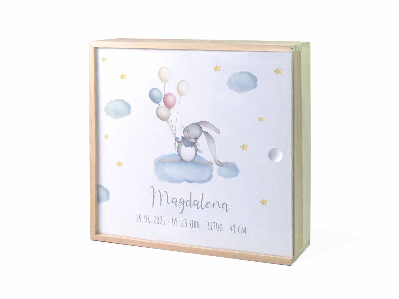 Erinnerungsbox Geburt | Hase Luftballon - Junge | Kidslino
