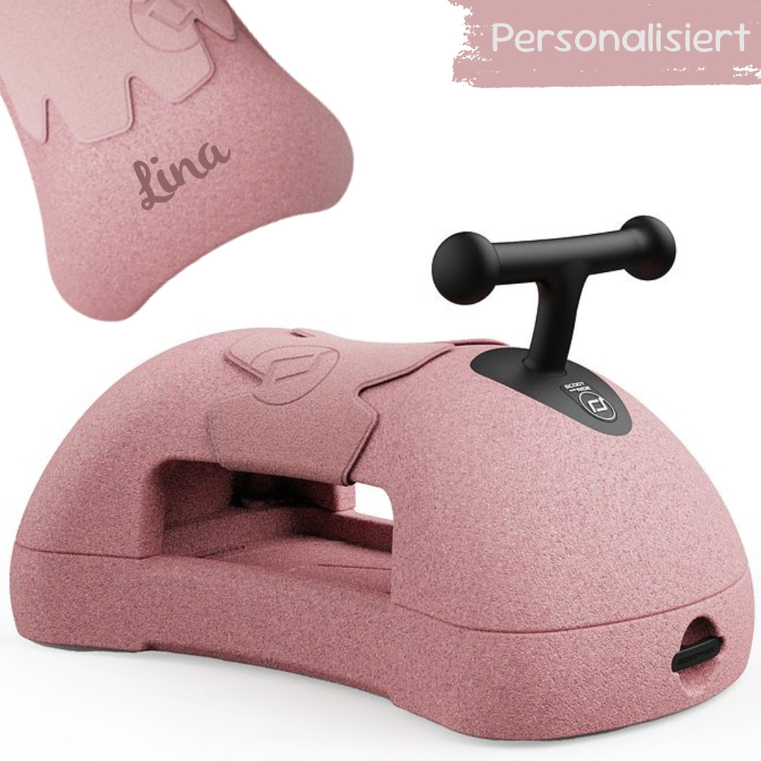Multifunktionales Rutschfahrzeug in Rose von Scoot & Ride – mit ergonomischem Sitz, Stauraum, Gleitpolstern und 360°-Rädern für Kinder ab 62 cm Körpergröße.