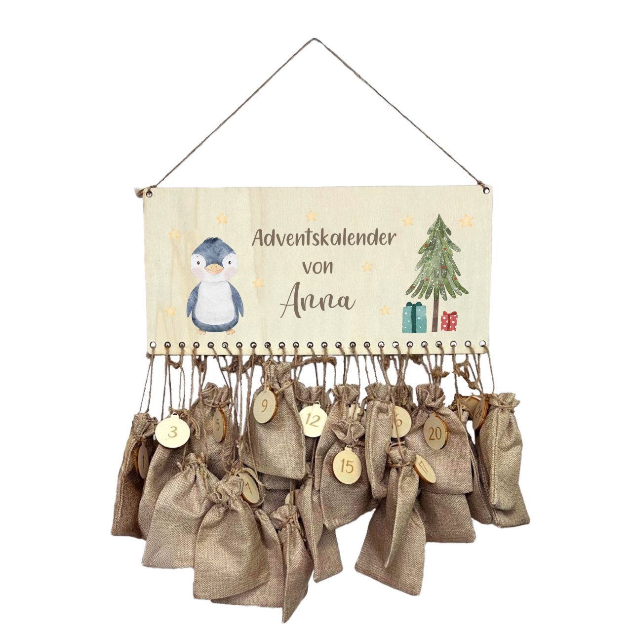 Adventskalender Kinder I personalisierter Adventskalender I befüllbarer Adventskalender Lino Pinguin