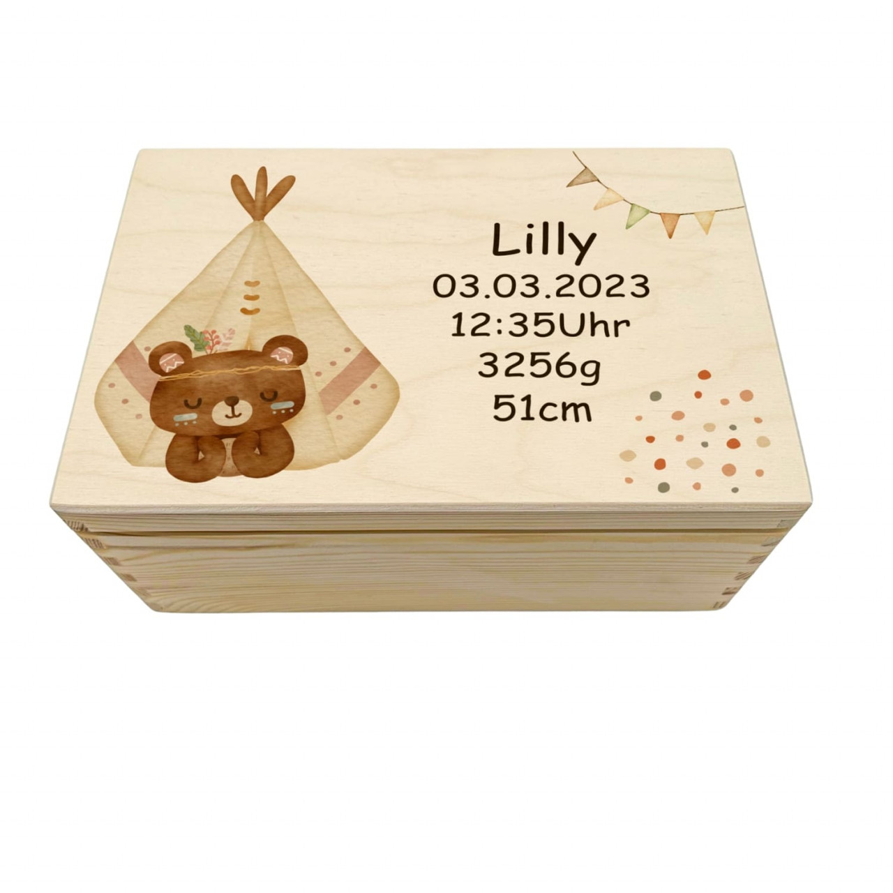 Erinnerungskiste für Babys und Kinder – Bär Tipi Druck | personalisierbar
