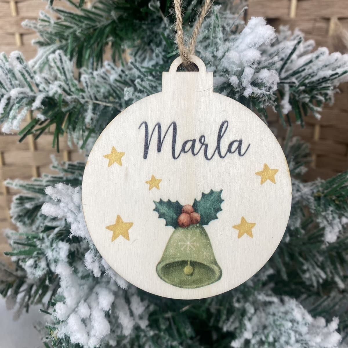 Weihnachtskugel bedruckt I Christbaumkugel aus Holz I Geschenkanhänger personalisiert Glocke