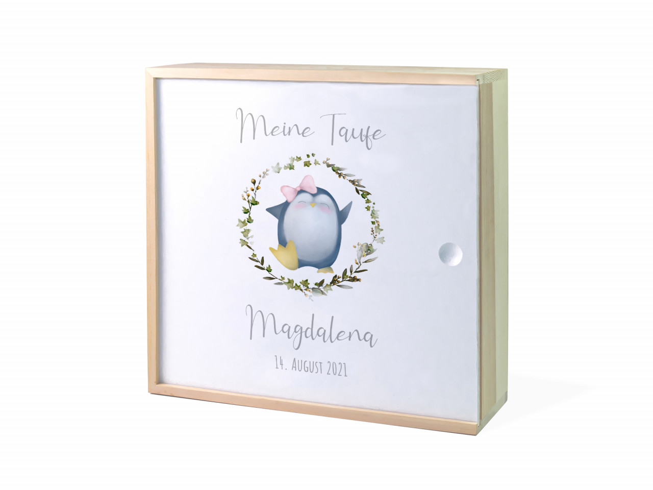 Erinnerungsbox Taufe | Pinguin Kranz - Mädchen | Kidslino