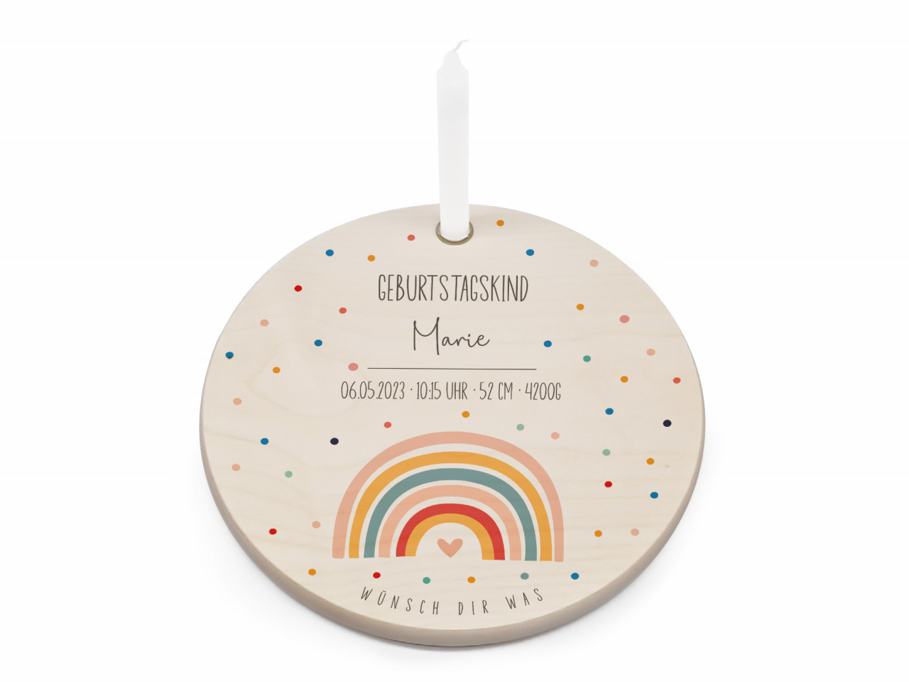 Geburtstagsteller Holz Regenbogen