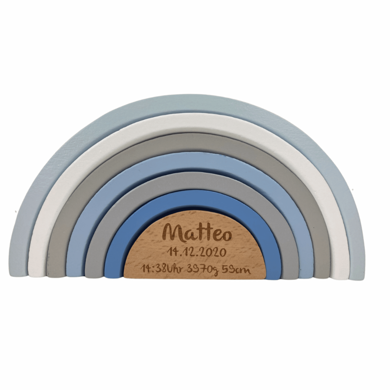 Holz Regenbogen blau I Muffy & Moon I Babygeschenk Geburt I personalisiert