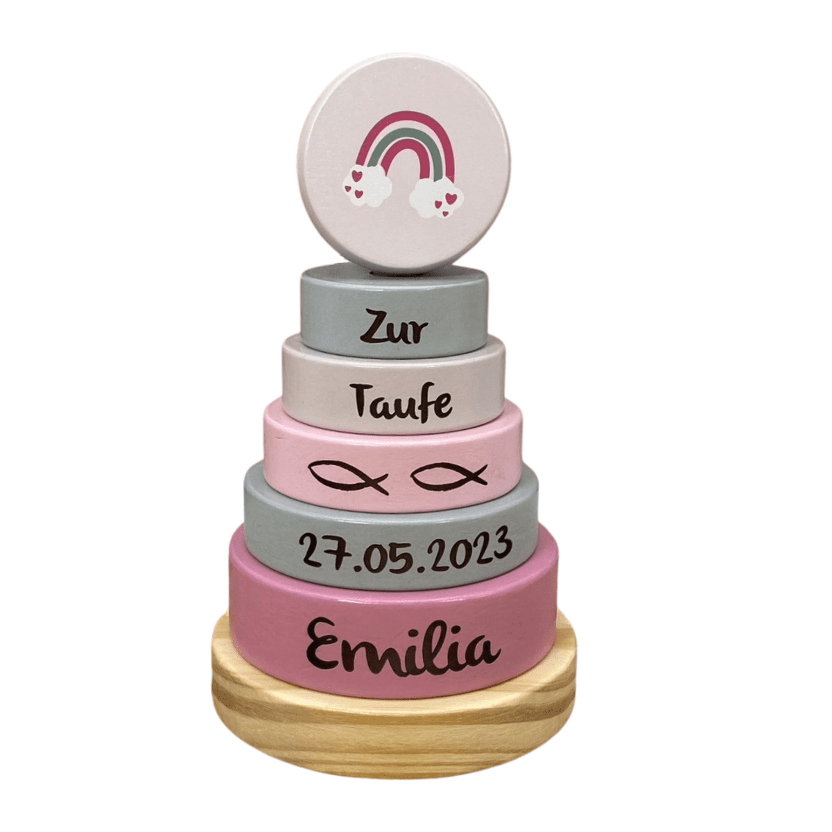 Tauf Stapelturm Regenbogen rosa I Muffy & Moon I Geschenk zur Taufe I personalisiert