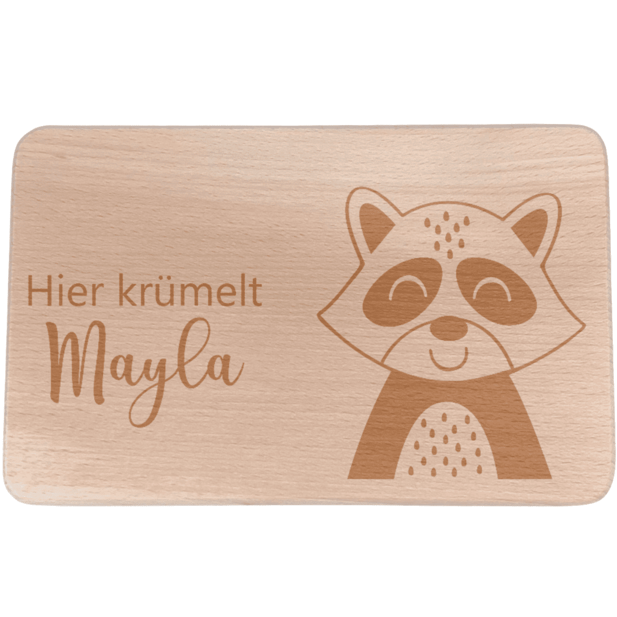 Personalisiertes Frühstücksbrettchen mit Namen und Waschbär | Kidslino | personalisierbar