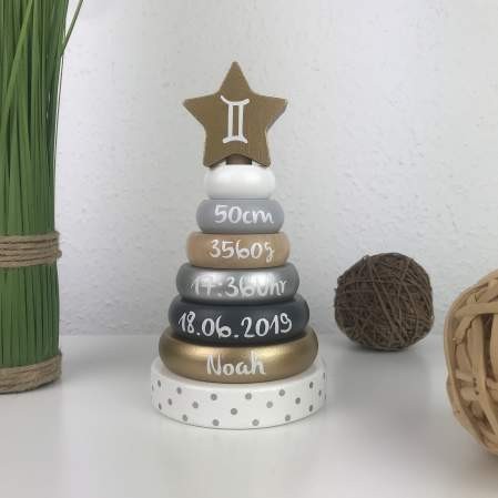 JaBaDaBaDo Stapelturm (Gold/Silber) | Taufgeschenk | personalisierbar inkl. Sternzeichen