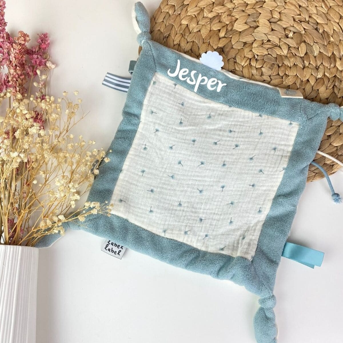 Schmusetuch blau personalisiert, Schnuffeltuch, Schnullertuch mit Namen, Babygeschenke, Geburt
