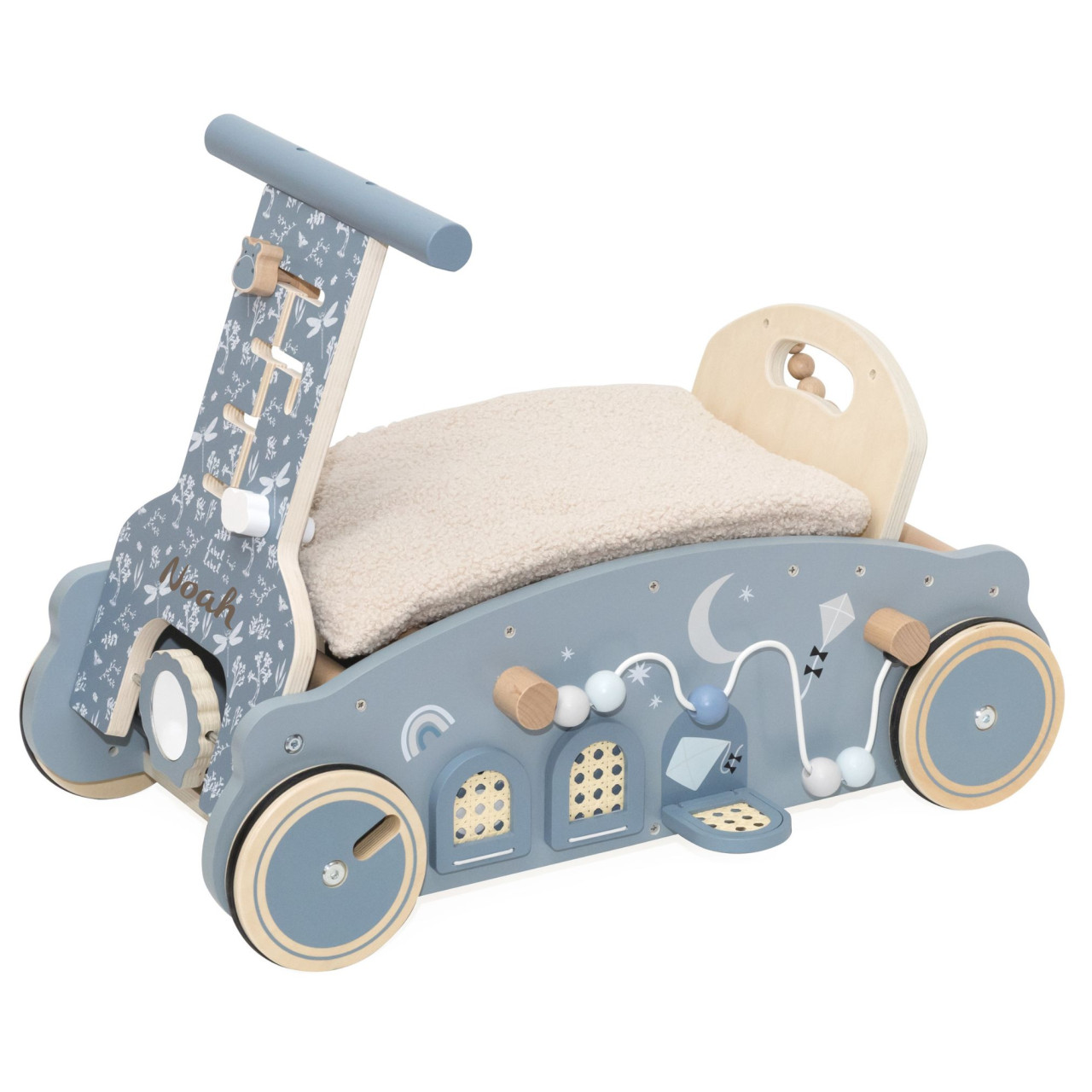 3in1 Rutscheauto, Lauflernwagen und Wippe personalisierbat blau | Label Label