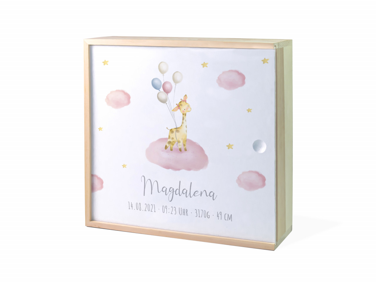Erinnerungsbox Geburt | Giraffe Luftballon - Mädchen | Kidslino