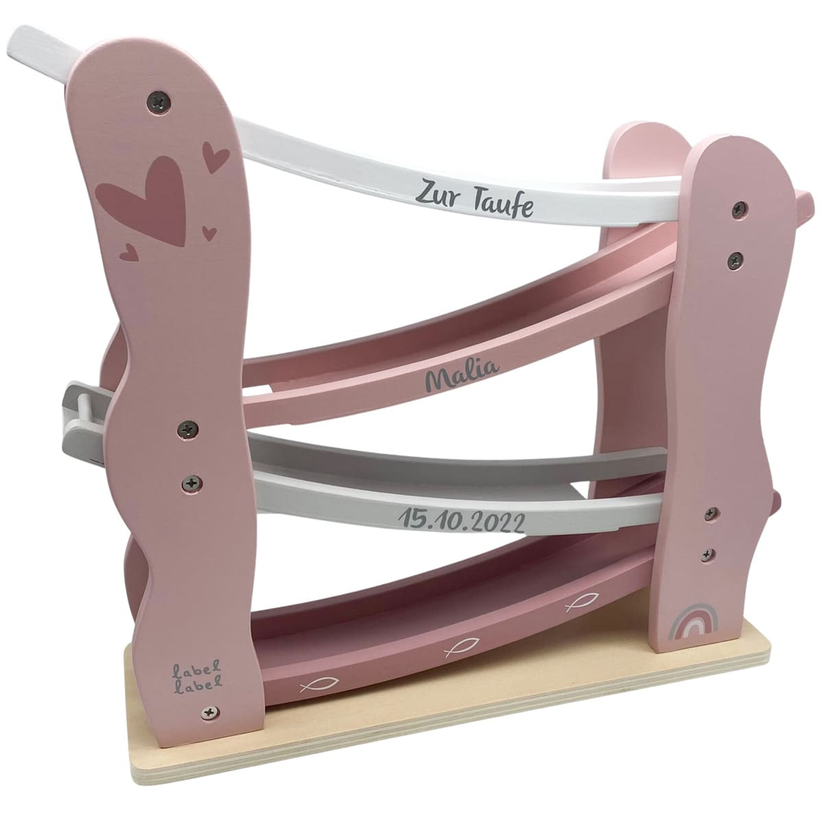 Kugelbahn rosa Herz | Geschenk zur Taufe | Label Label | personalisierbar