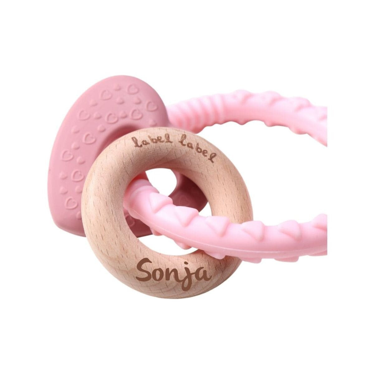 Holz & Silikon Beißring Herz rosa | Babygeschenk | personalisierbar