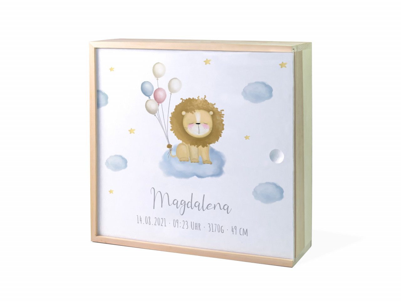 Erinnerungsbox Geburt | Löwe Luftballon - Junge | Kidslino