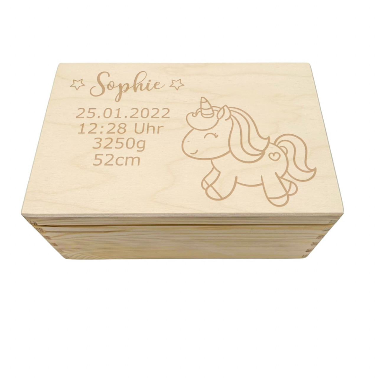 Erinnerungskiste für Babys und Kinder – Einhorn Star Gravur | personalisierbar